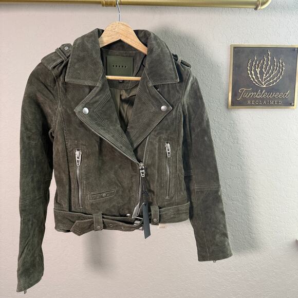 Women's Blank NYC Olive Green 100% Leather Suede Motorcycle Jacket Size XS NEW - Picture 2 of 13